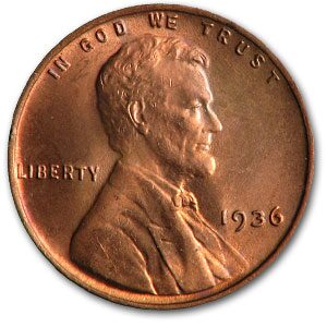 1936 Lincoln Cent BU (Red/Brown)