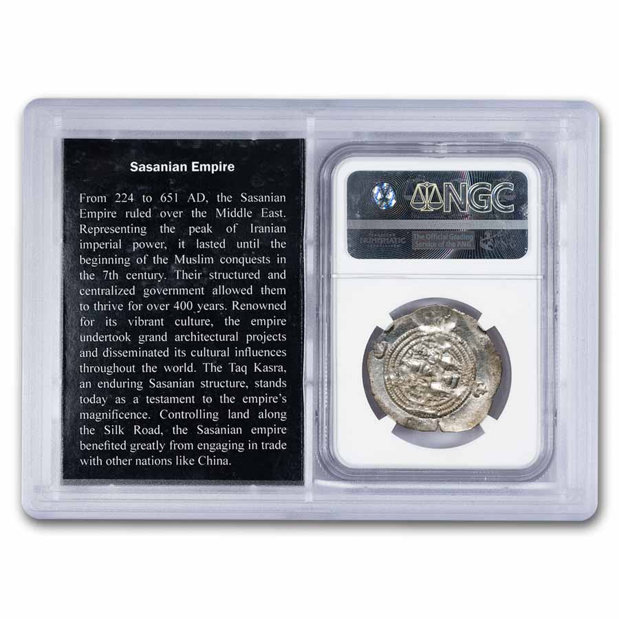 Sasanian Empire AR Drachm Khusru II (591-628 AD) Ch XF NGC Vault