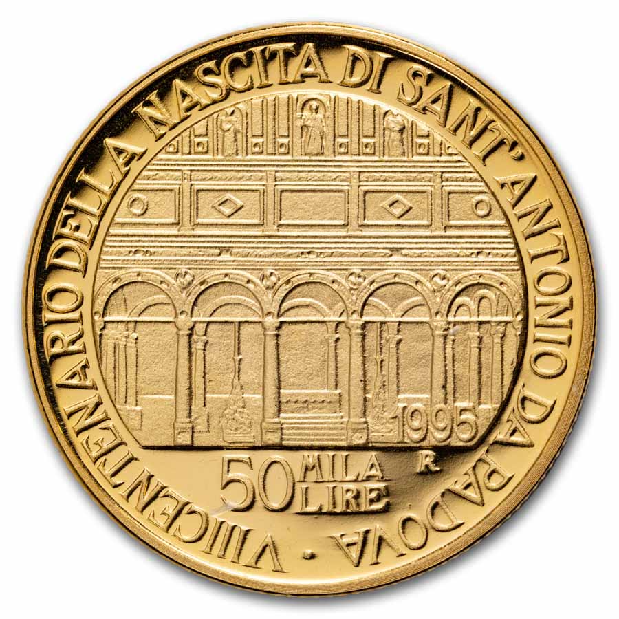 1995 Italy Proof Gold 50,000 Lire Saint Anthony of Padova