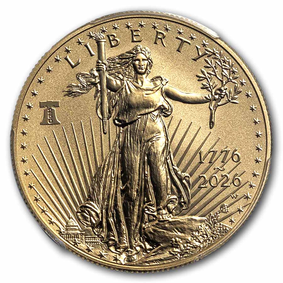 2026-W 1 oz Burnished Gold Eagle Dual Date MS-70 PCGS (FDI, 250)