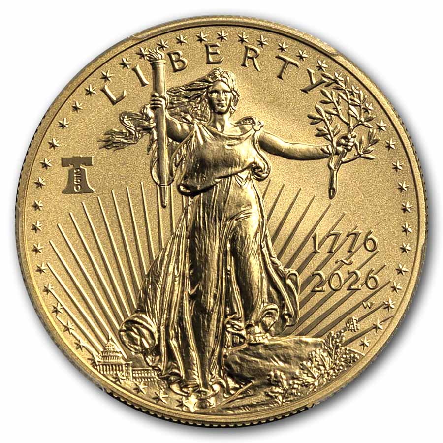 2026-W 1 oz Burnished Gold Eagle Dual Date MS-70 PCGS (AR, 250th)