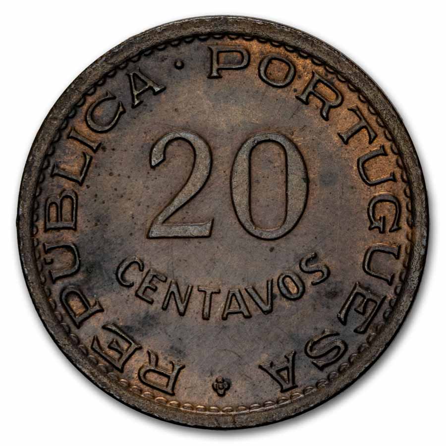 1949 Angola Bronze 20 Centavos AU