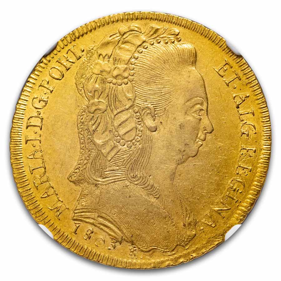 1803-R Brazil Gold 6400 Reis Maria I AU-58 NGC