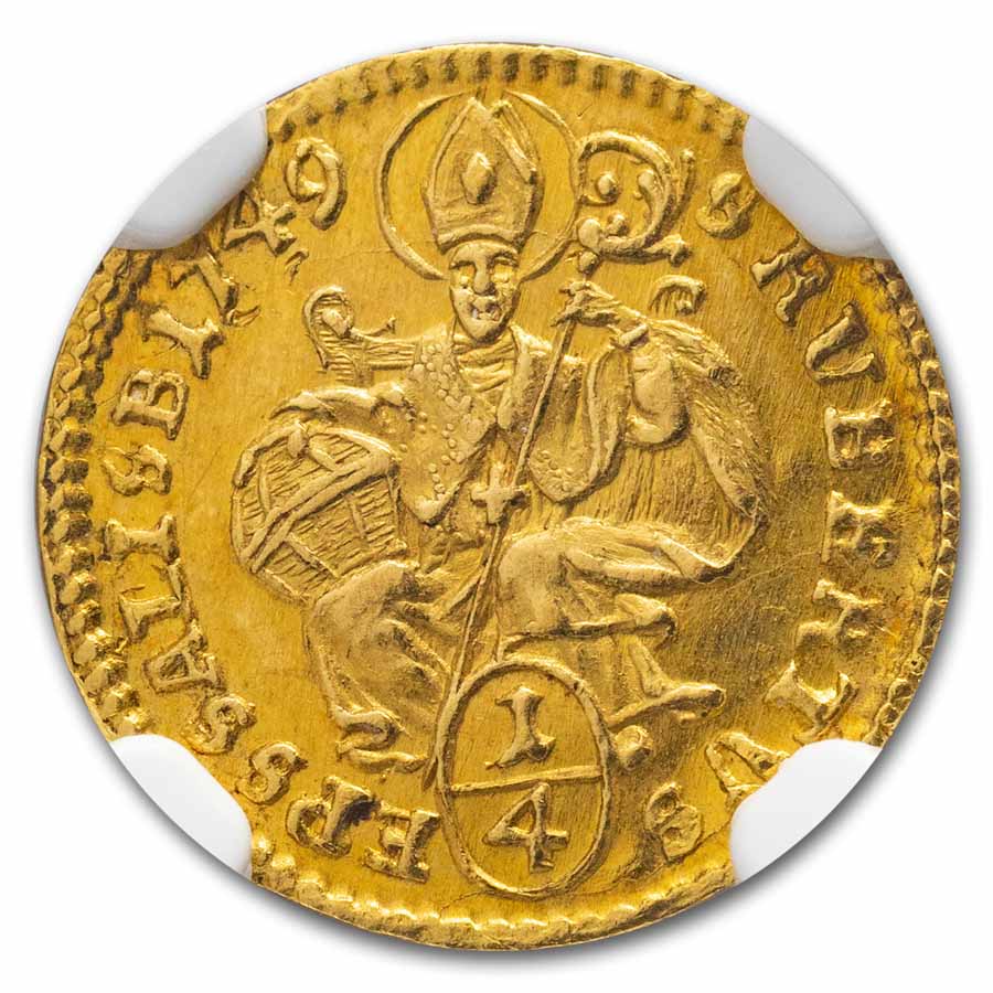 1749 Austria Gold Salzburg 1/4 Ducat MS-62 NGC