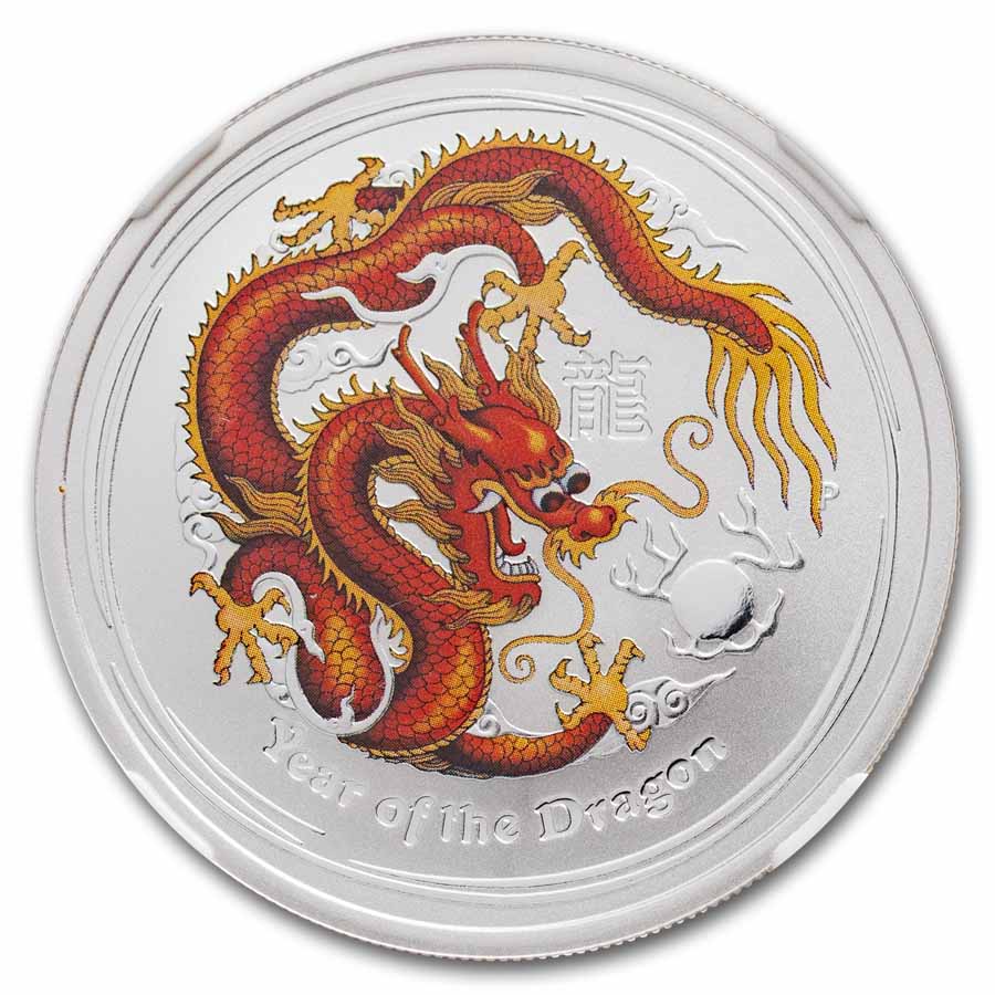2012 AUS 1/2 oz Silver Year of the Dragon MS-69 NGC (Colorized)