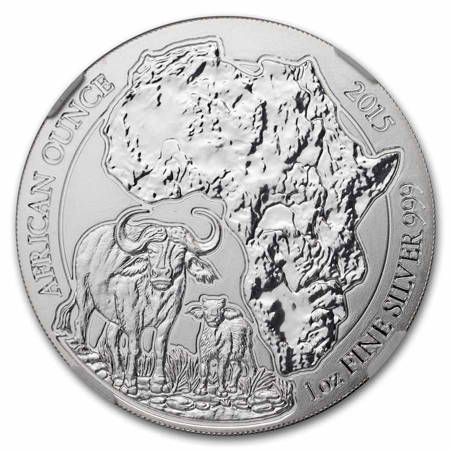 2015 Rwanda 1 oz Silver African Buffalo MS-70 NGC