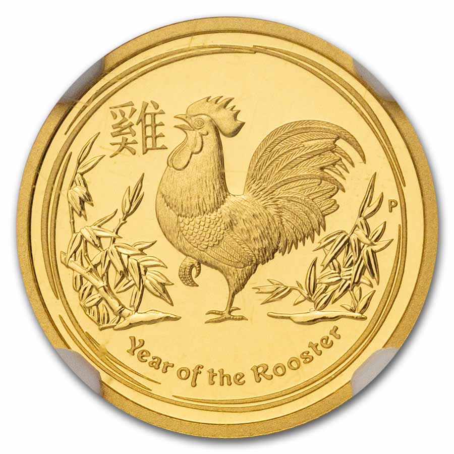 2017 AUS 1/10 oz Gold Lunar Rooster PF-69 NGC