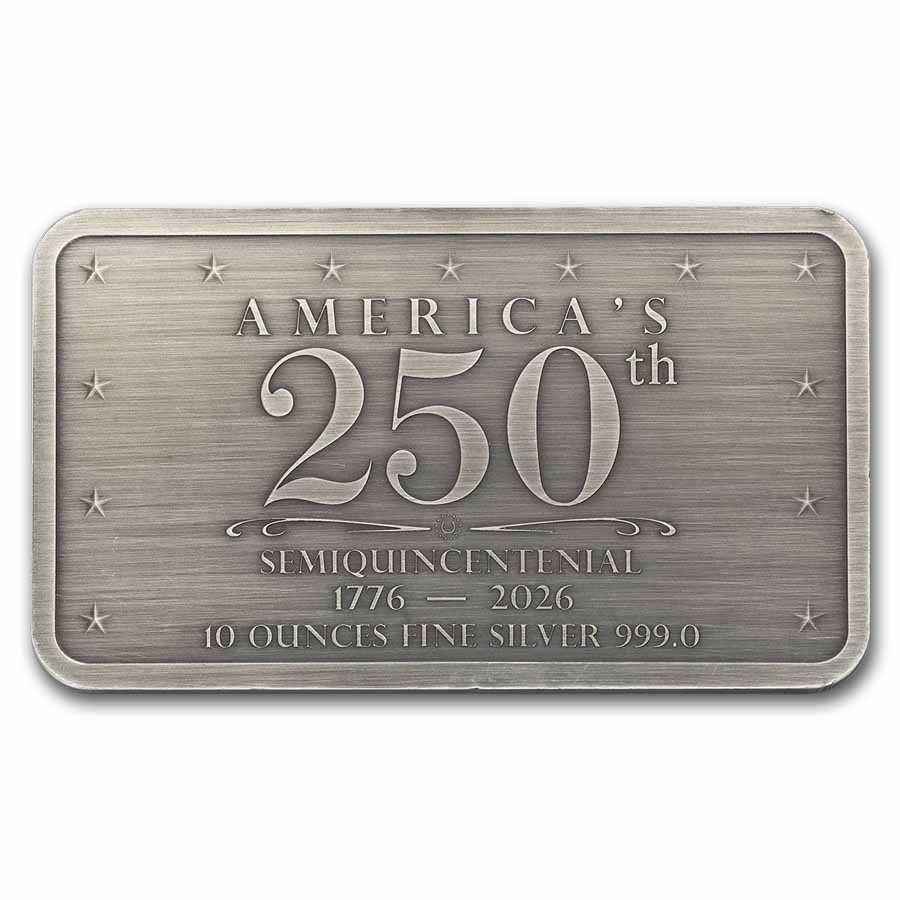 10 oz Silver Bar - Mount Rushmore Antiqued (America's 250th)