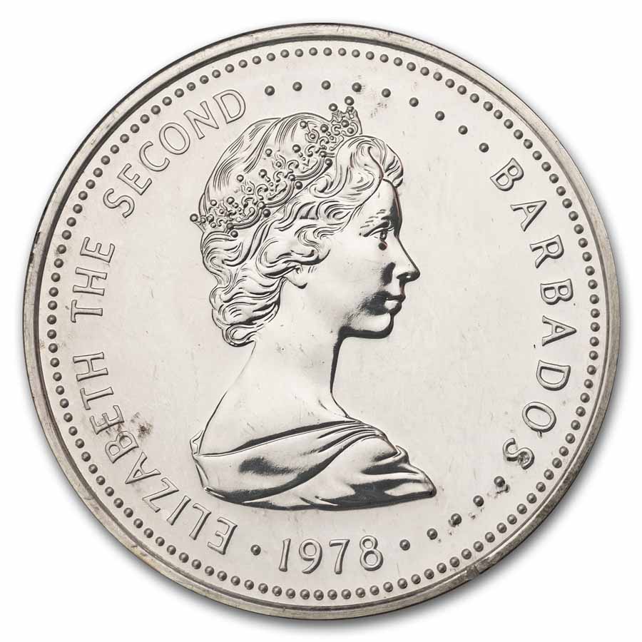 1978 Barbados Silver $25 Coronation Jubilee BU Specimen (OGP)