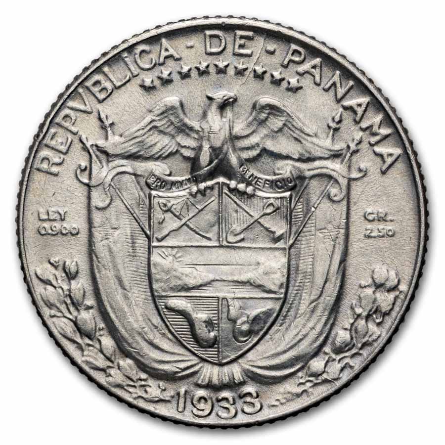 1933 Panama Silver 1/10 Balboa AU