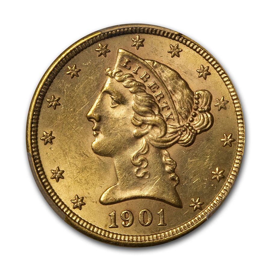 1901 $5 Liberty Gold Half Eagle MS-62 PCGS