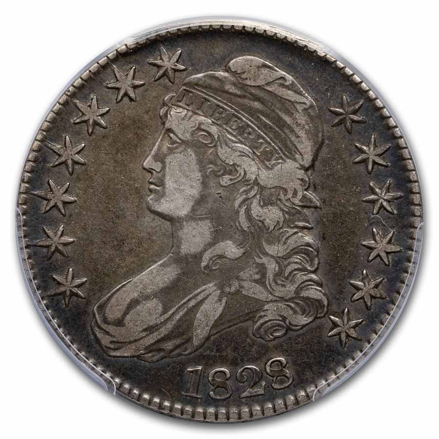 1828 Bust Half Dollar VF-35 PCGS (Sq 2, Sm 8's, Lg Ltrs)