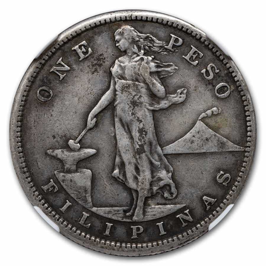 1907-1908-S Philippines Silver Peso Manila Bay Genuine NGC