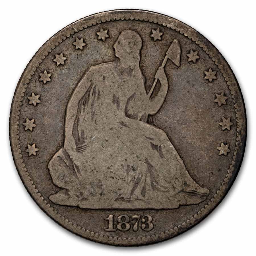 1873 Liberty Seated Half Dollar No Arrows Closed 3 VG