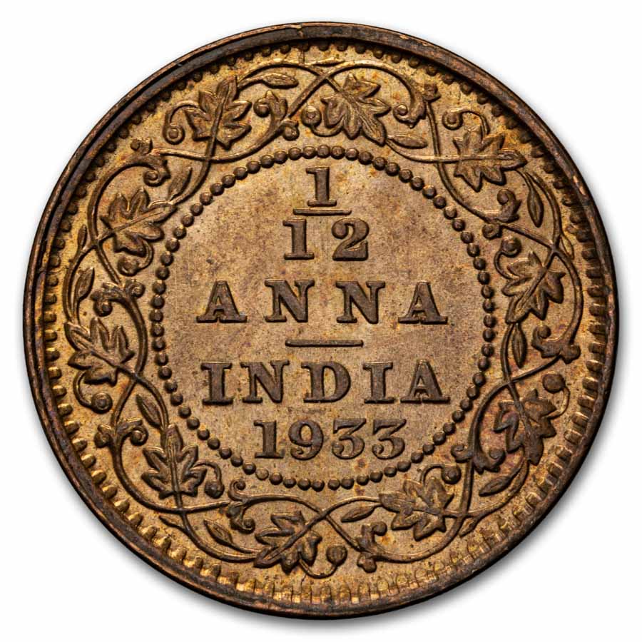 1933 British India Copper 1/12 Anna BU