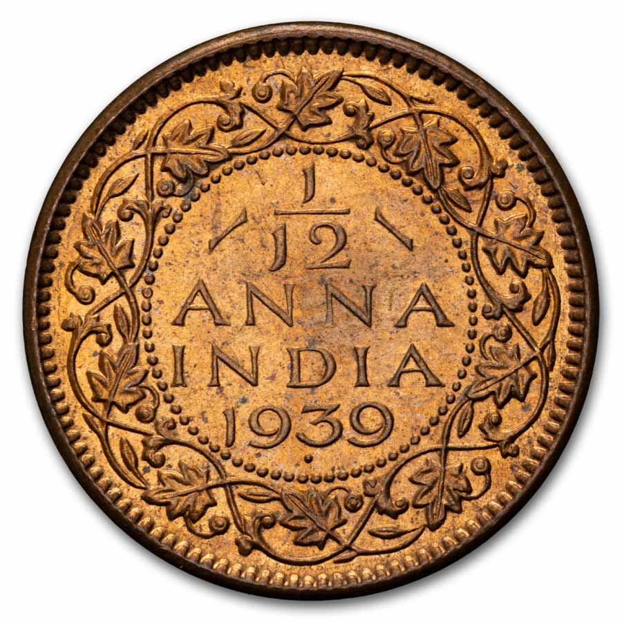 1939 British India Copper 1/12 Anna BU