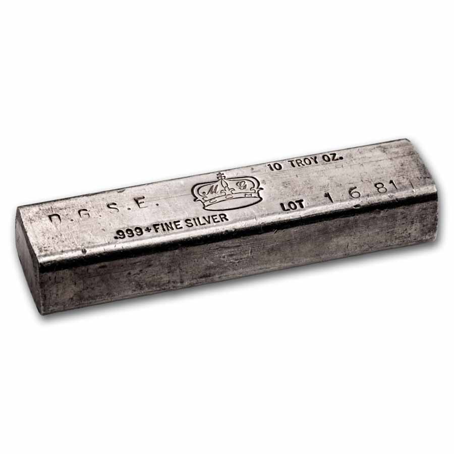 10 oz Silver Bar - MG Crown (D.G.S.E. Stamp)