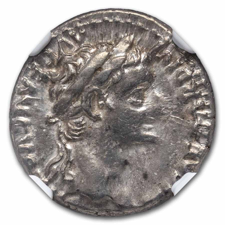 Roman AR Denarius Tiberius (14-37 AD) Ch XF NGC (Tribute Penny)