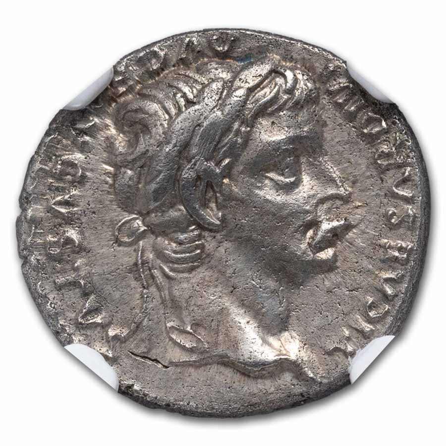 Roman AR Denarius Tiberius (14-37 AD) XF NGC (Tribute Penny)