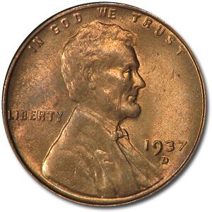 1937-D Lincoln Cent BU (Red)
