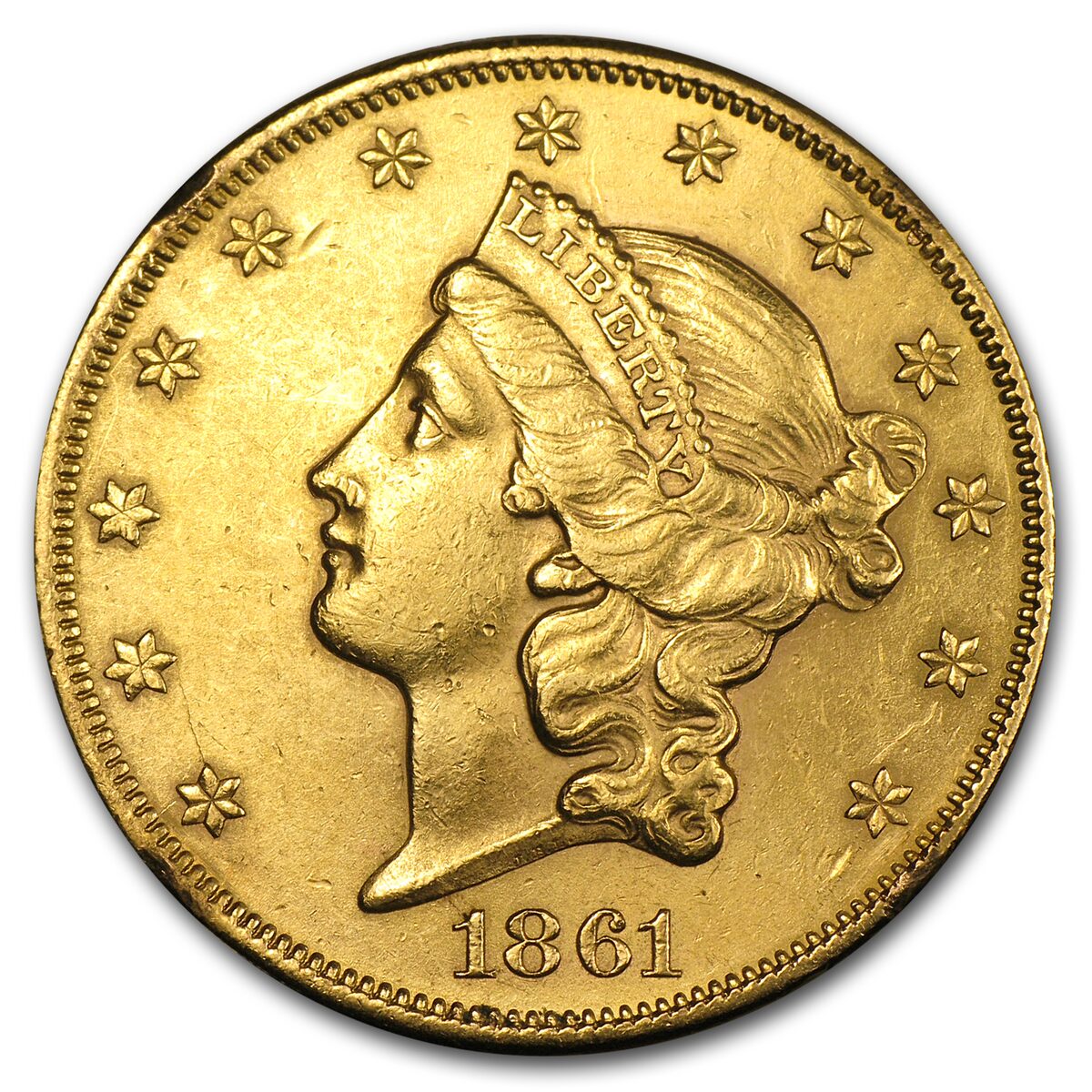 1861 $20 Liberty Gold Double Eagle AU Details (Cleaned)