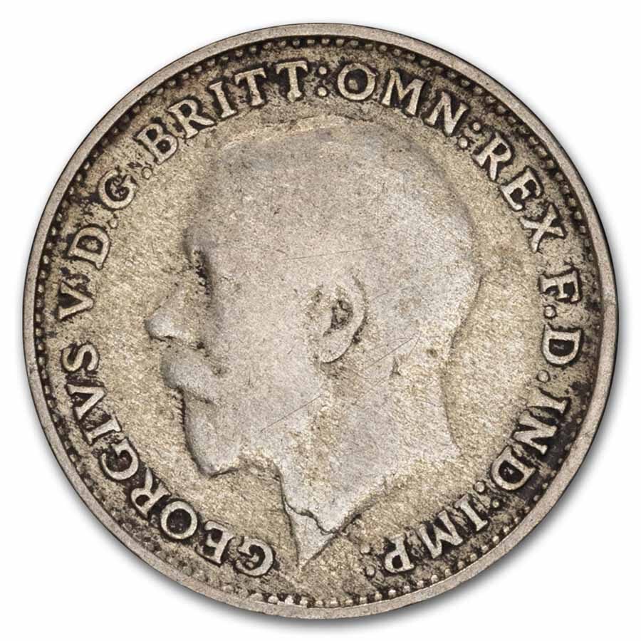 1920-1926 Great Britain Silver 3 Pence George V Avg Circ