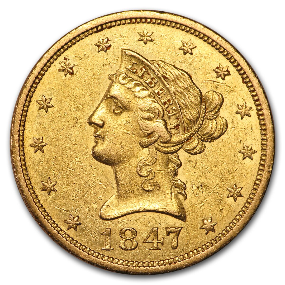 1847-O $10 Liberty Gold Eagle AU