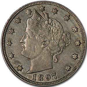 1897 Liberty Head V Nickel AU