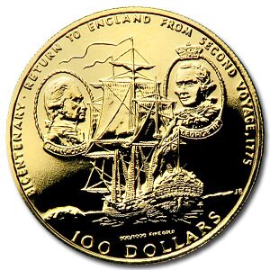 1975 Cook Islands Gold $100 Return of James Cook BU