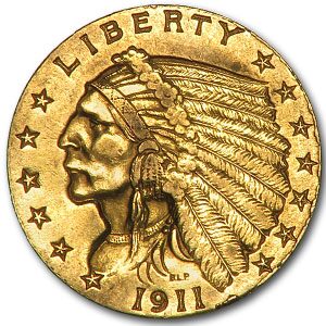 1911 $2.50 Indian Gold Quarter Eagle XF