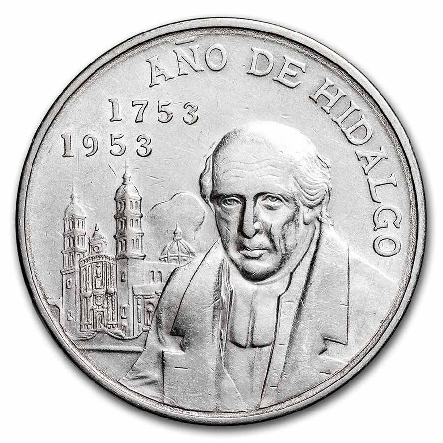 1953 Mexico Silver 5 Pesos Hidalgo Bicentennial AU (ASW .6431 oz)