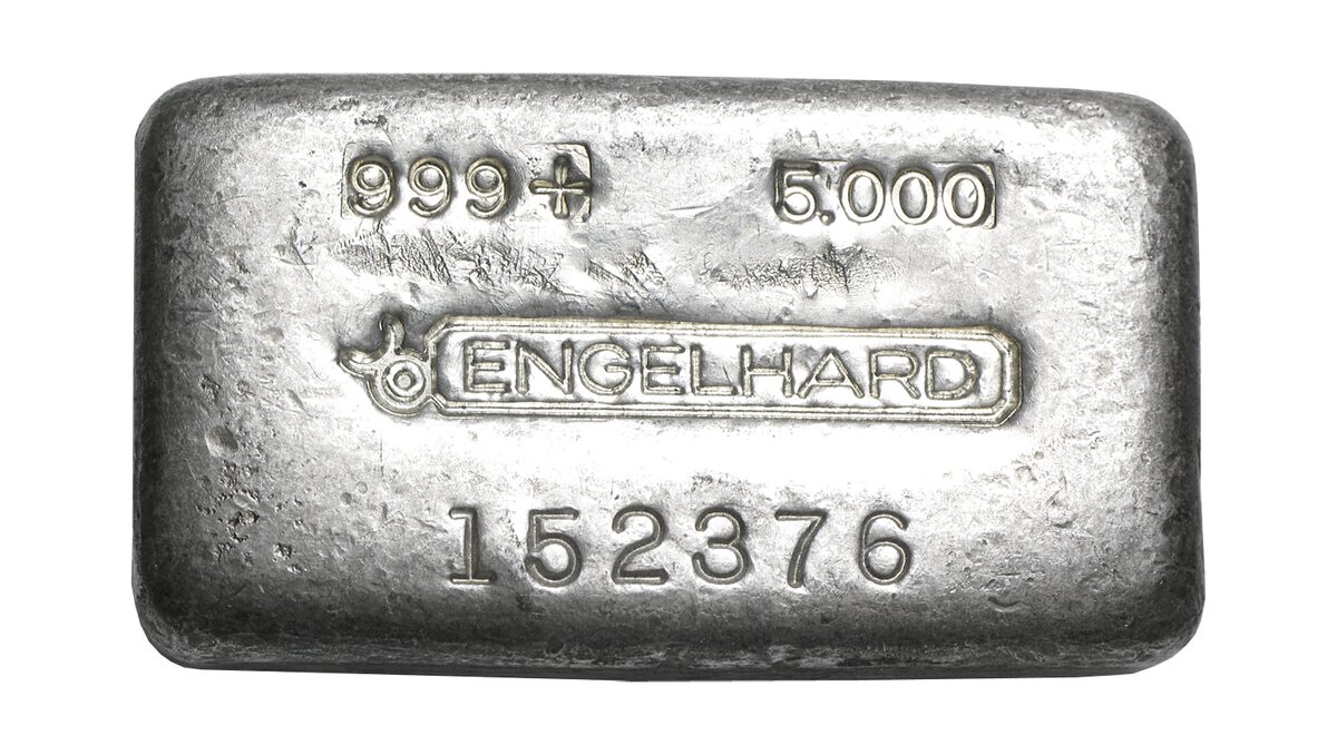 5 oz Silver Bar - Engelhard (Poured/Bull Logo)