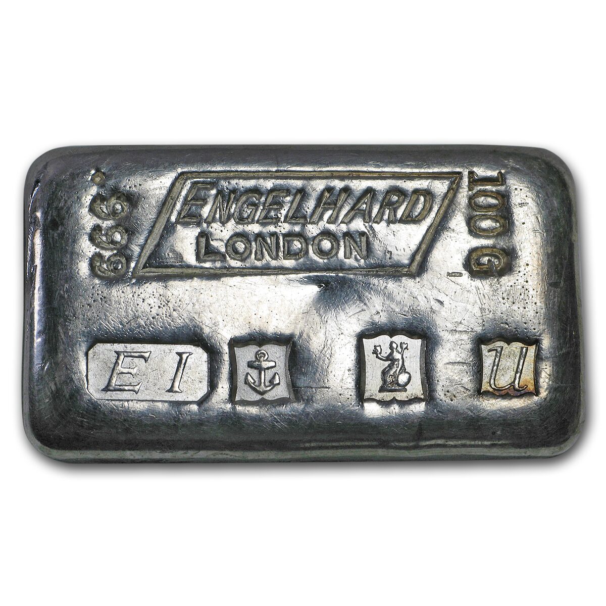 100 gram Silver Bar - Engelhard-London (EI, Brit, Edinburgh, U)