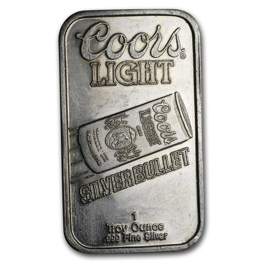 1 oz Silver Bar - Coors Light Silver Bullet (Abrasions)