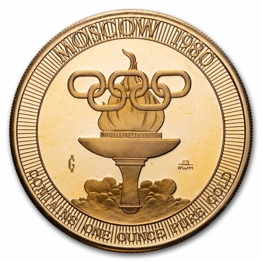 1980 1 oz Gold Round - The Gold Standard Corp: Moscow Olympics
