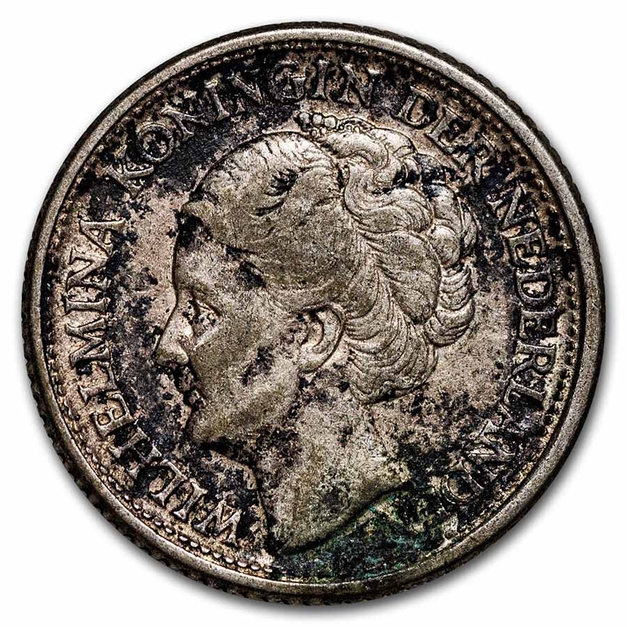1944-P Netherlands Silver 25 Cents Wilhelmina AU/BU