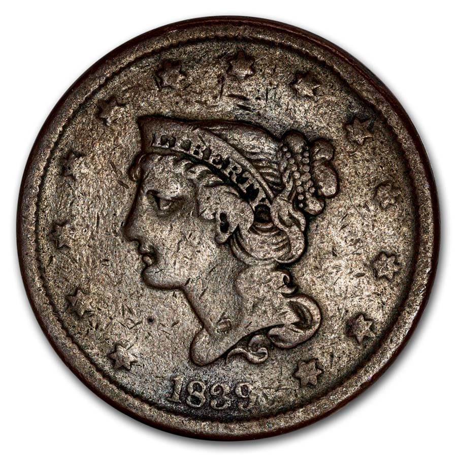 1839 Large Cent Silly Head Fine