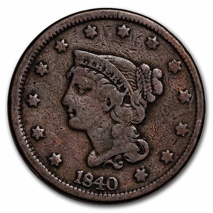 1840 Large Cent Lg Date VF