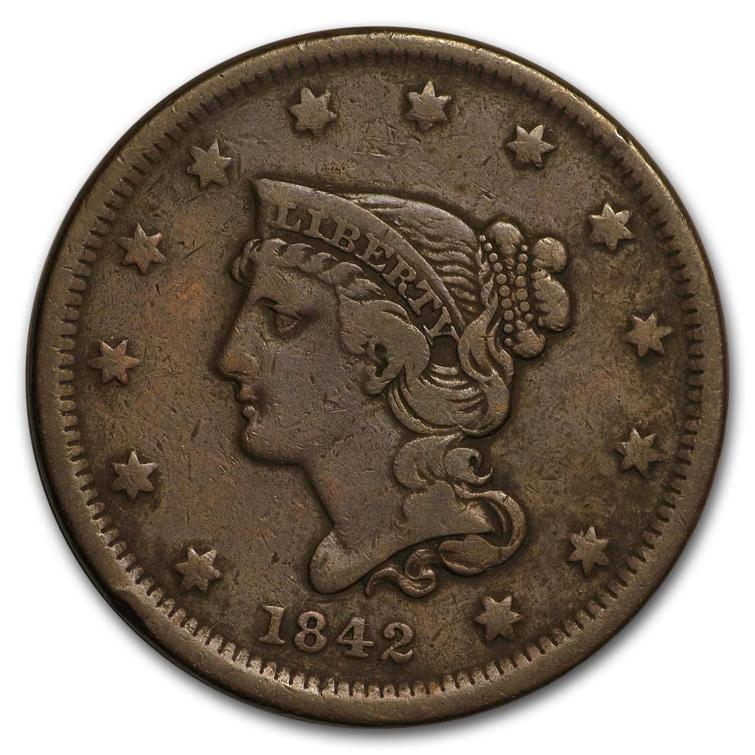 1842 Large Cent Sm Date VG