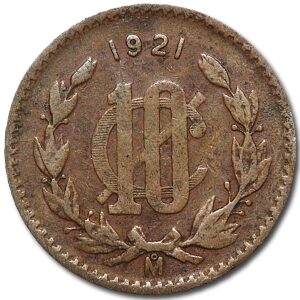 1921 Mexico Bronze 10 Centavos VF
