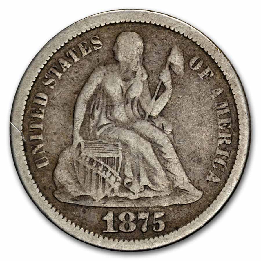 1875-S Liberty Seated Dime S Below Bow Fine