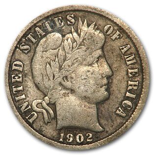 1902 Barber Dime VF
