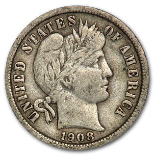 1908 Barber Dime VF