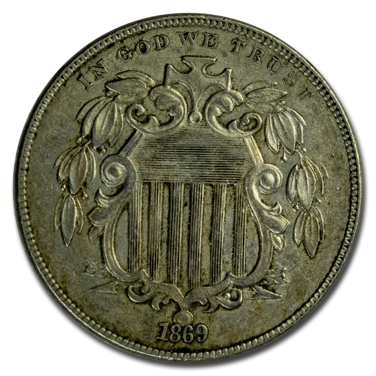 1869 Shield Nickel XF