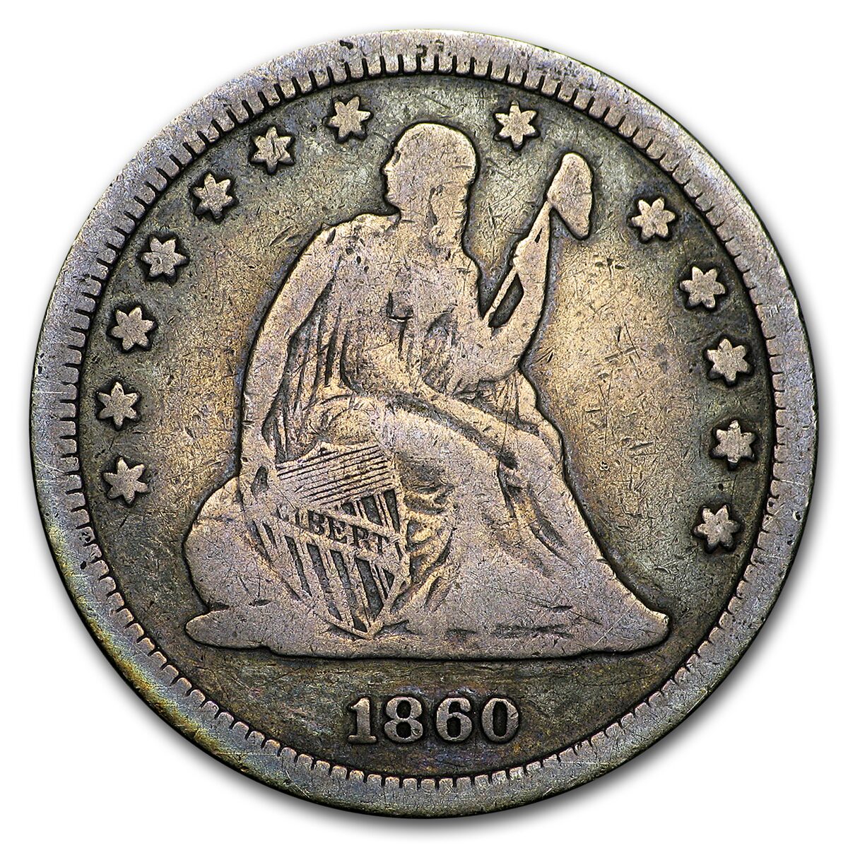 1860 Liberty Seated Quarter Fine
