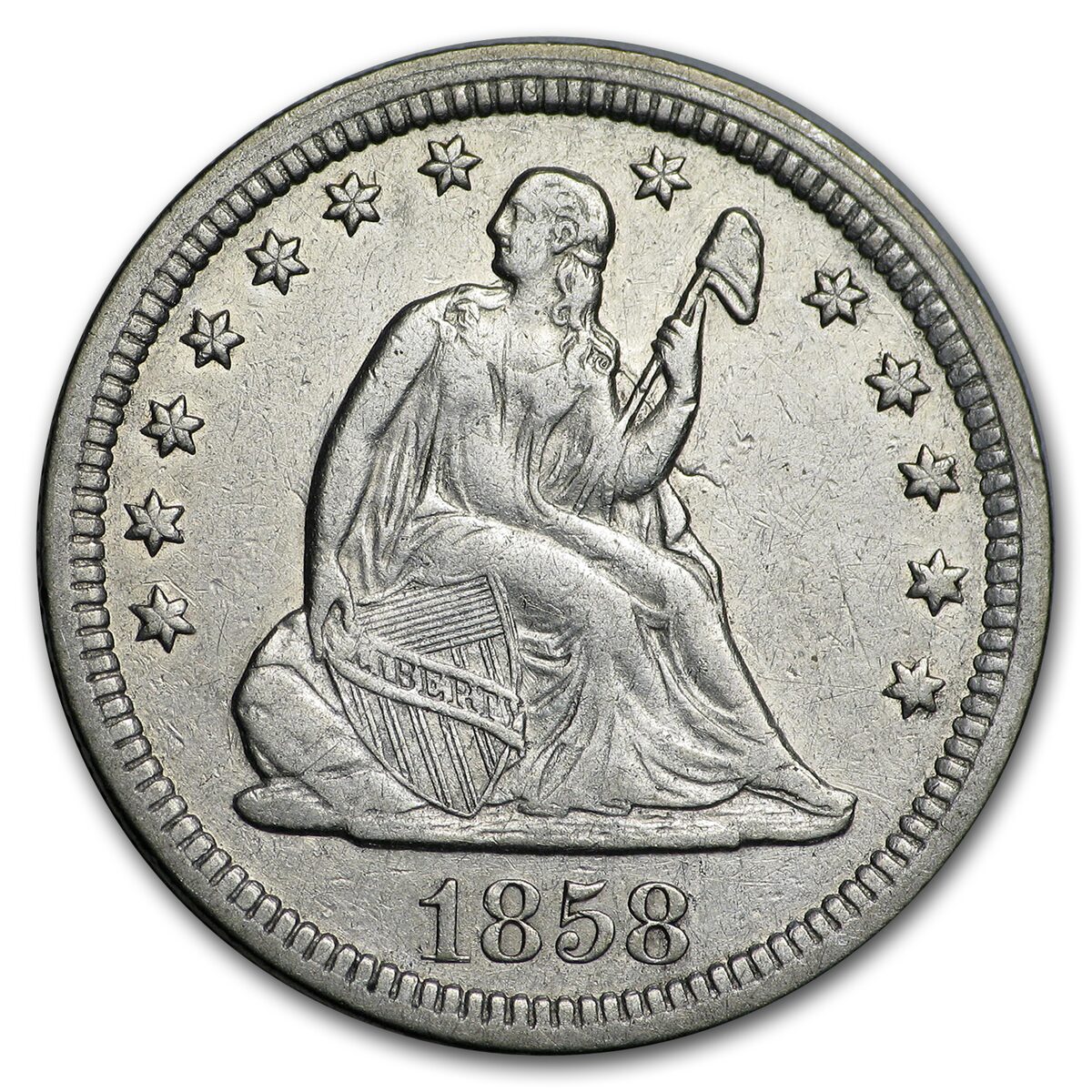 1858 Liberty Seated Quarter AU