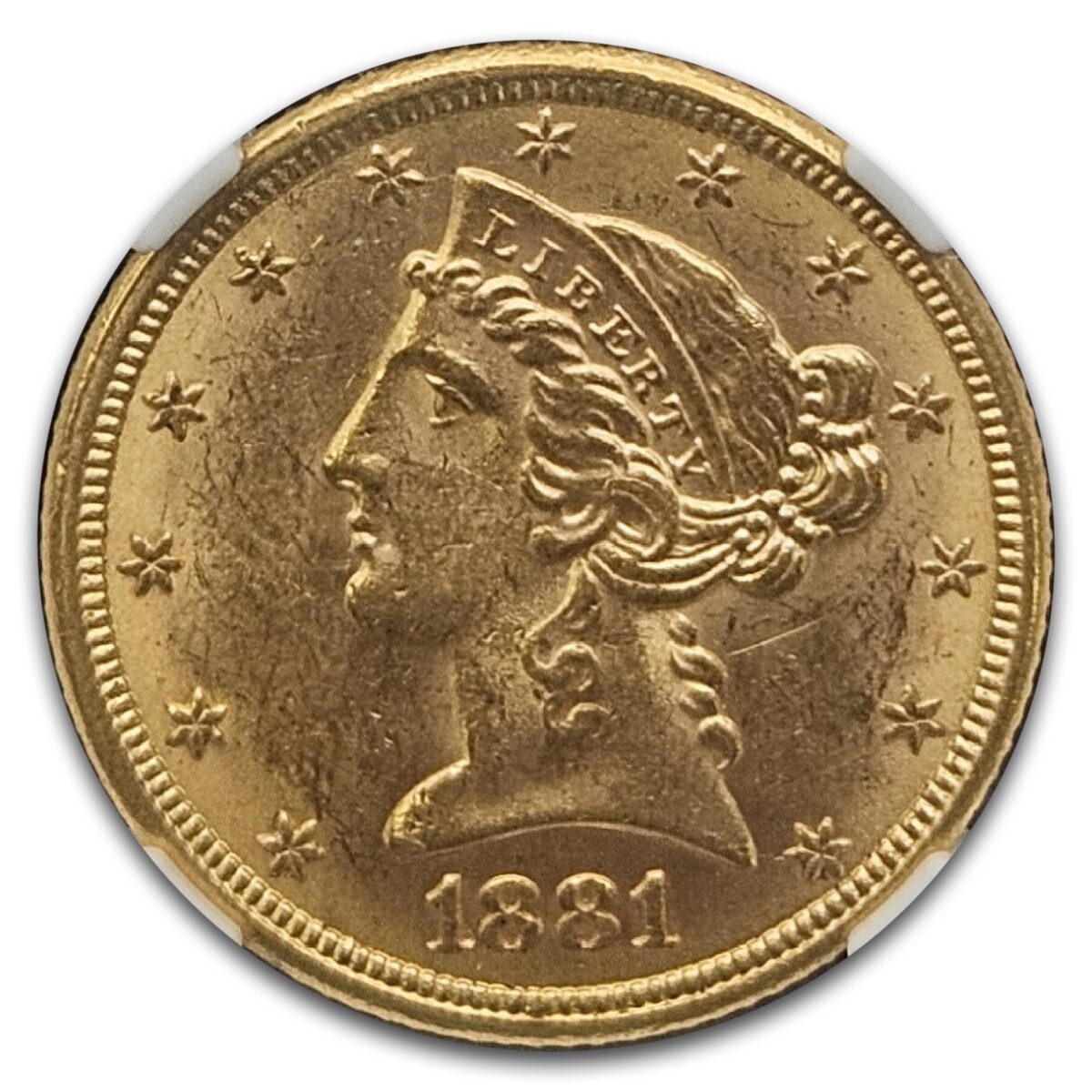 1881 $5 Liberty Gold Half Eagle MS-62 NGC