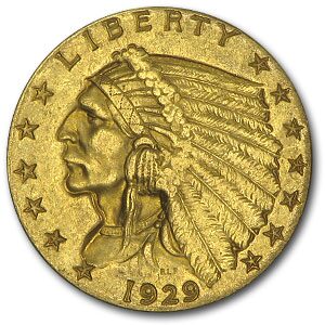 1929 $2.50 Indian Gold Quarter Eagle AU