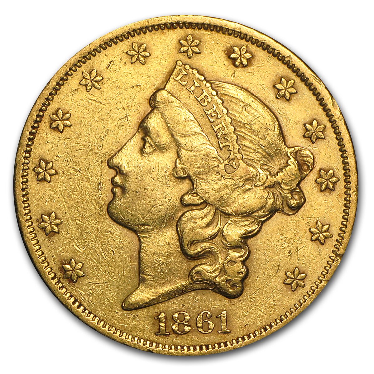 1861 $20 Liberty Gold Double Eagle XF