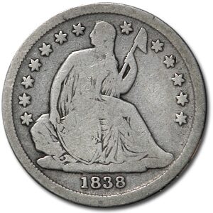 1838 Liberty Seated Dime Large Stars VG